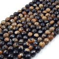 Dyed Agate Beads | 10mm Faceted Brown Black Round Gemstone Beads