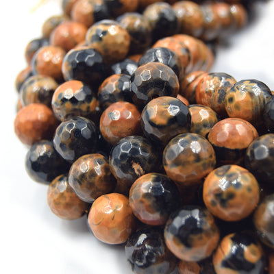 Dyed Agate Beads | 12mm Faceted Orange Black Round Gemstone Beads