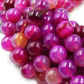 Banded Agate Beads | Dyed Magenta Smooth Round Gemstone Beads - 14mm Available