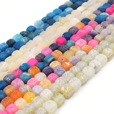 Cube Frosted Agate Beads | Dyed Matte Crackle Cube Gemstone Beads - 10mm Available - 5 Colors