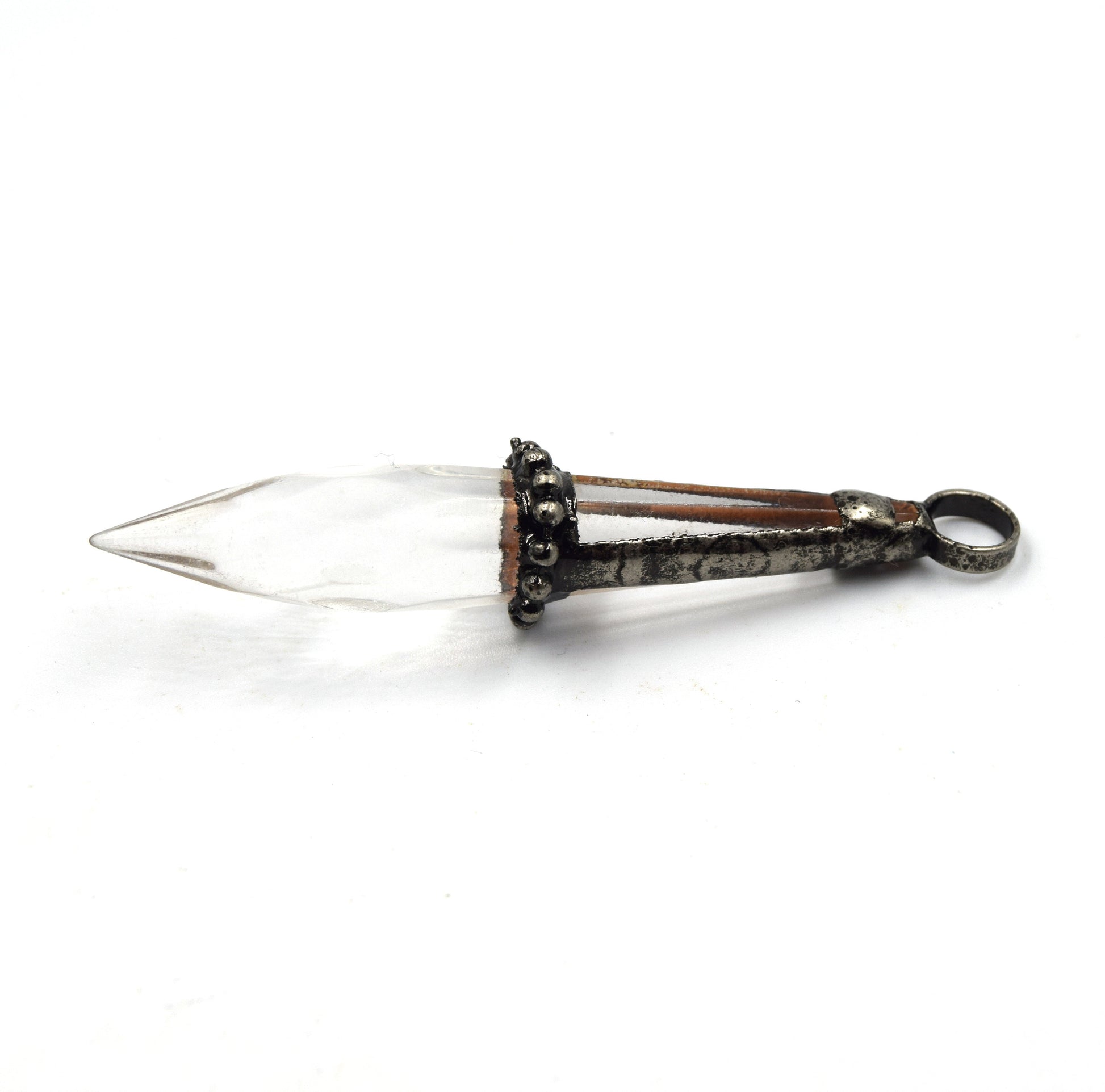 3.5" Gunmetal Soldered Clear Glass Point Pendant with Attached Ring - Measuring 20mm x 80mm, Approx.