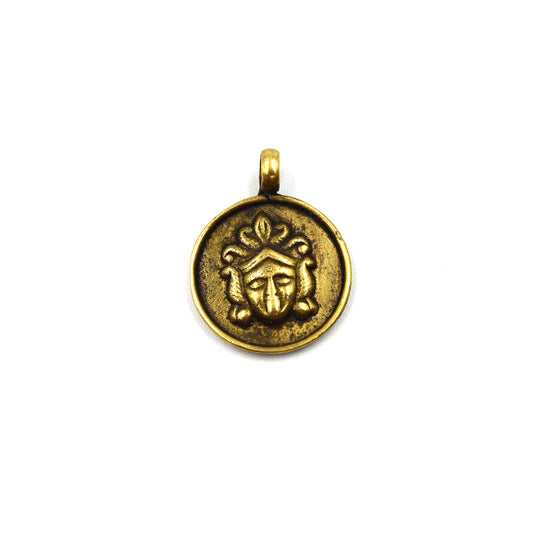3/4" Oxidized Gold Plated Rustic Kalimaa Copper Circle/Coin/Disc God/Deity Pendant with Attached Ring - 20mm, Approximately