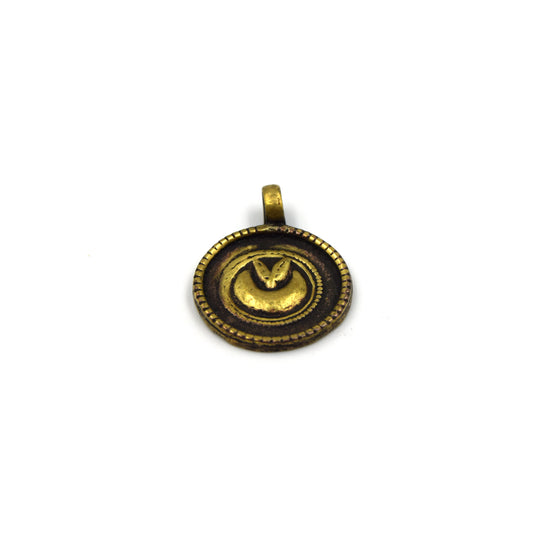 3/4" Oxidized Gold Plated Rustic Chandra Moon Copper Circle/Coin/Disc God/Deity Pendant with Attached Ring - 20mm, Approximately