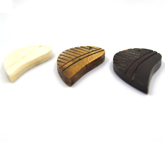 Bone Pendant | 2.5 Inch Feather Shaped Natural Ox Bone Pendant | White, Light Brown, Dark Brown