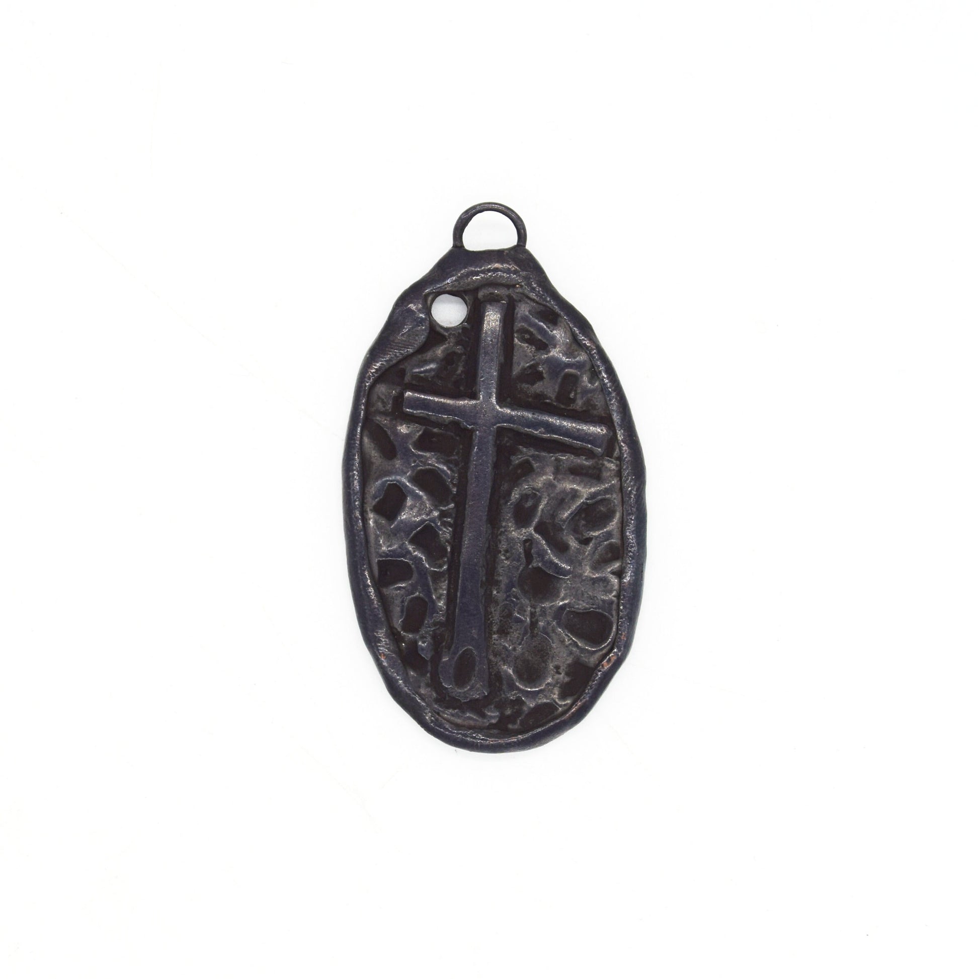 Soldered Shield with Embossed Cross Pendant | Gunmetal Plated Brass with Soldered Gunmetal Edging