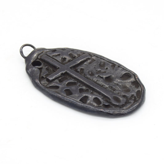 Soldered Shield with Embossed Cross Pendant | Gunmetal Plated Brass with Soldered Gunmetal Edging