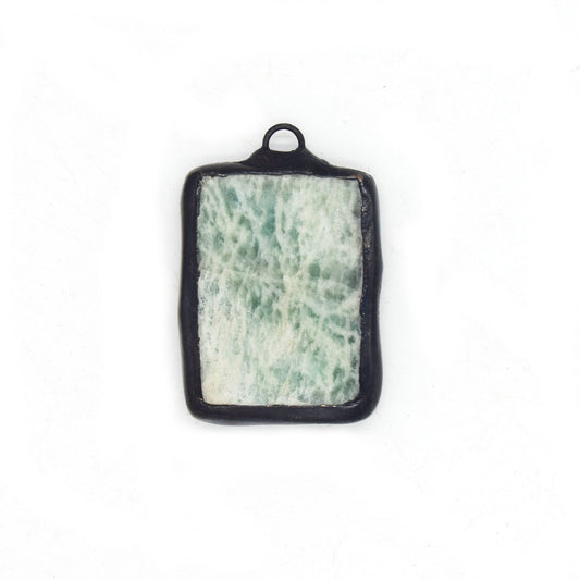 Soldered Amazonite Gemstone Pendants | Gemstone Pendants with Soldered Gunmetal Edging | Rectangle Triangle Shapes Available