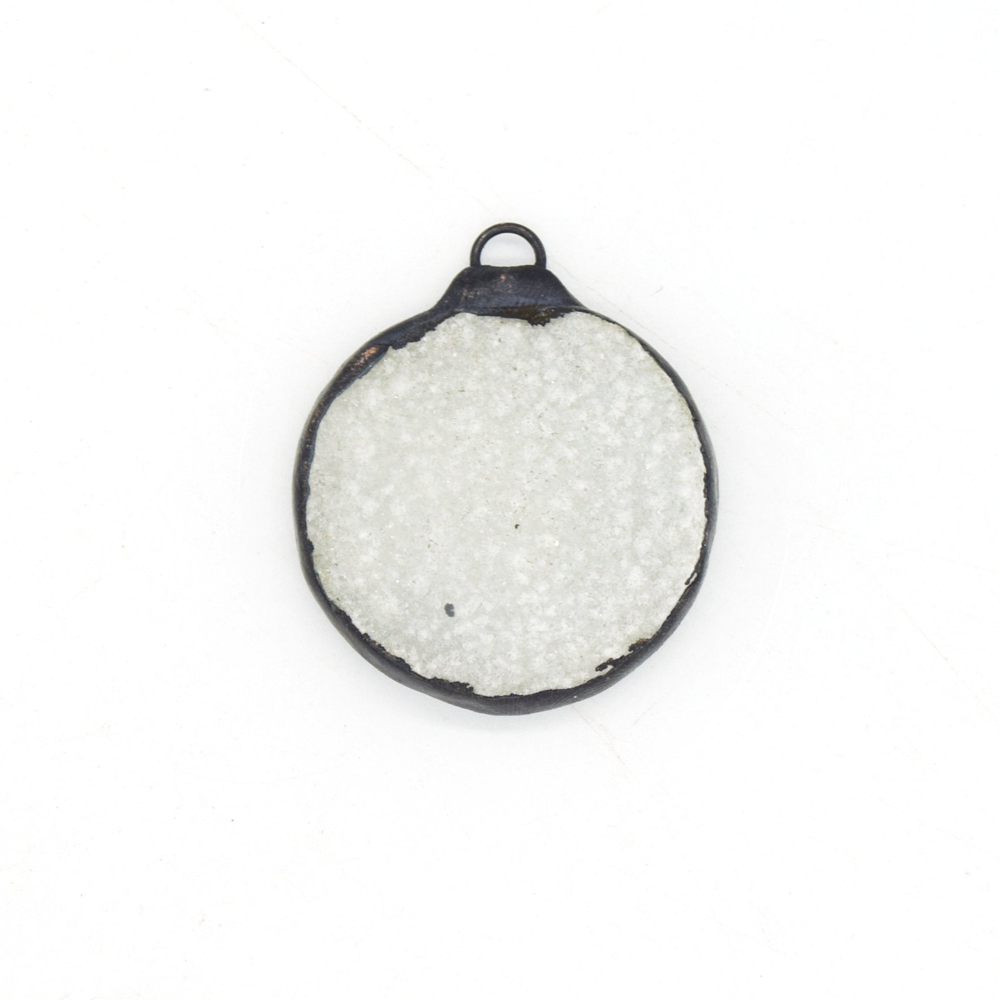 Soldered White Druzy Gemstone Pendants | Gemstone Pendants with Soldered Gunmetal Edging | Quatrefoil, Circle Shaped Pendants