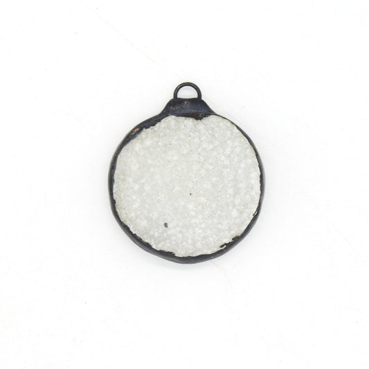 Soldered White Druzy Gemstone Pendants | Gemstone Pendants with Soldered Gunmetal Edging | Quatrefoil, Circle Shaped Pendants