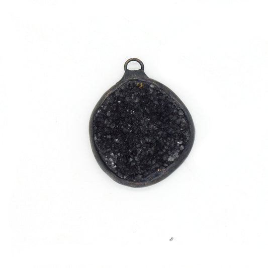 Soldered Black Druzy Gemstone Pendants | Gemstone Pendants with Soldered Gunmetal Edging | Quatrefoil, Circle Shaped Pendants