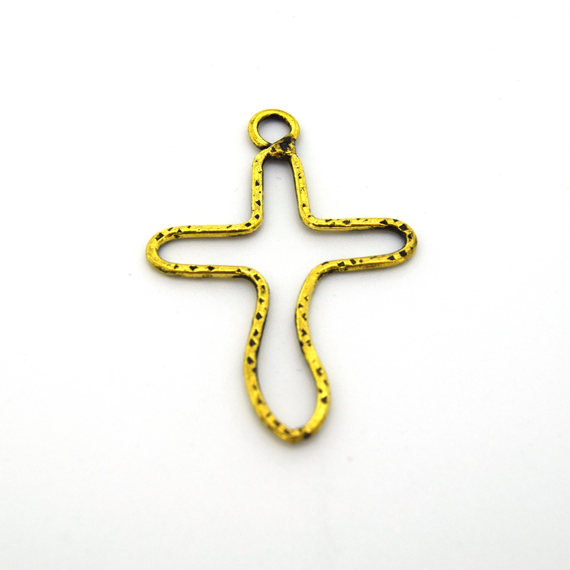 Gold Cross Brass Pendant | Rustic Bubble Shaped Cross Pendant | 1.75 inches 