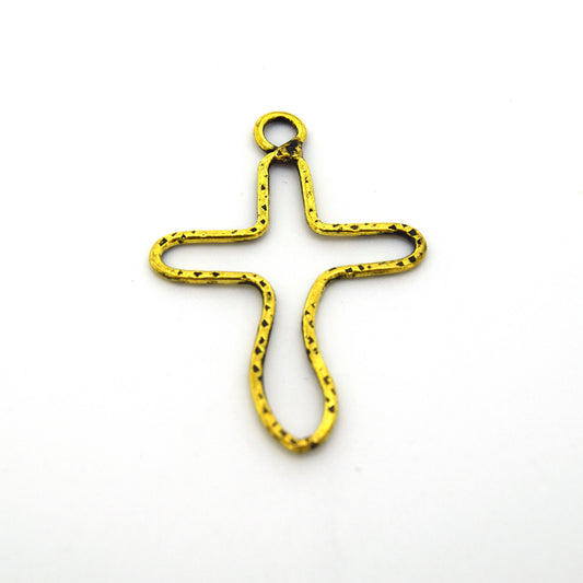 Gold Cross Brass Pendant | Rustic Bubble Shaped Cross Pendant | 1.75 inches 