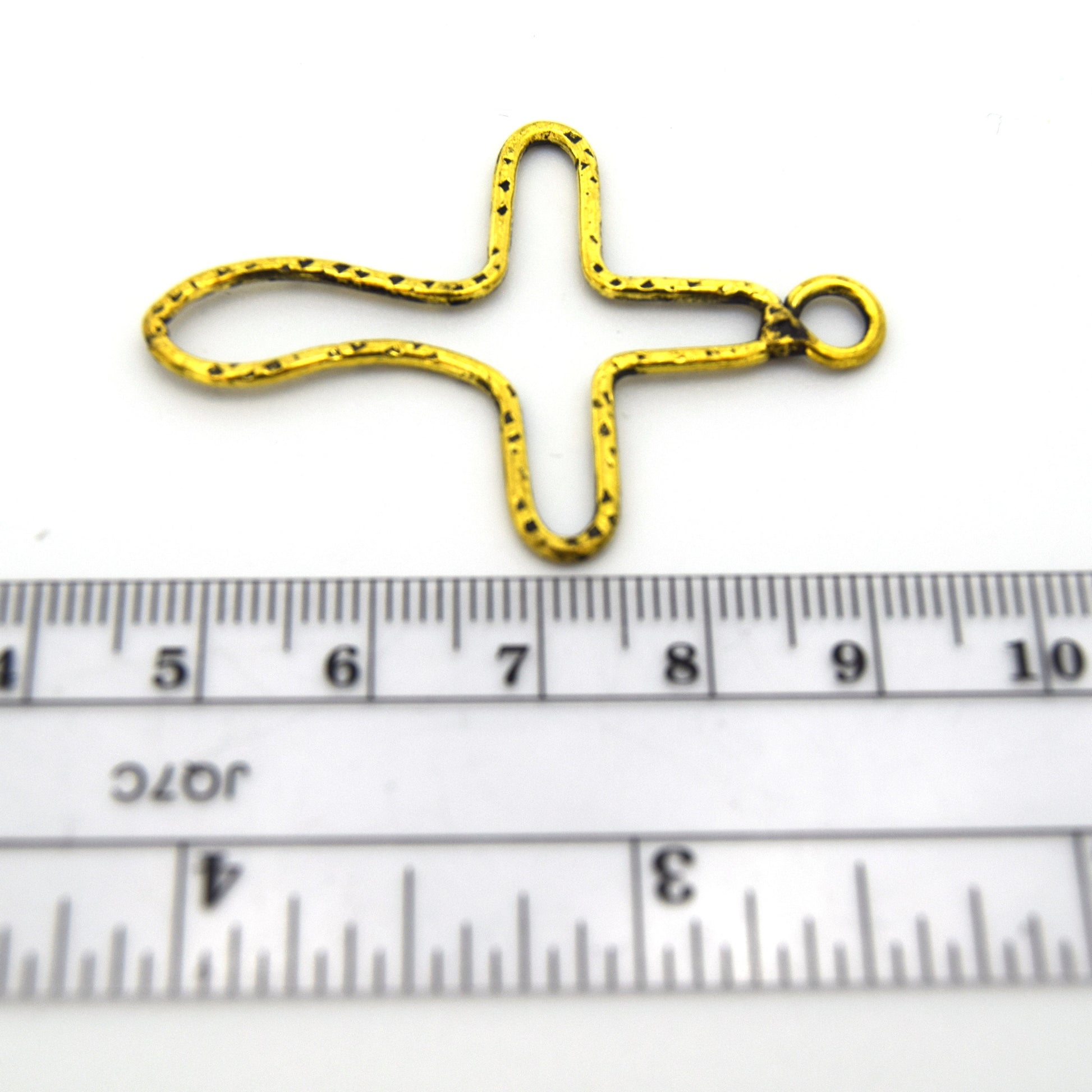Gold Cross Brass Pendant | Rustic Bubble Shaped Cross Pendant | 1.75 inches 