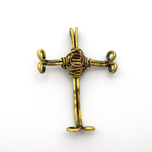Wire Wrapped Rustic Gold Cross Pendant | Wire Wrapped, Knotted and Woven Cross Pendant | 2 inches | Sold Individually