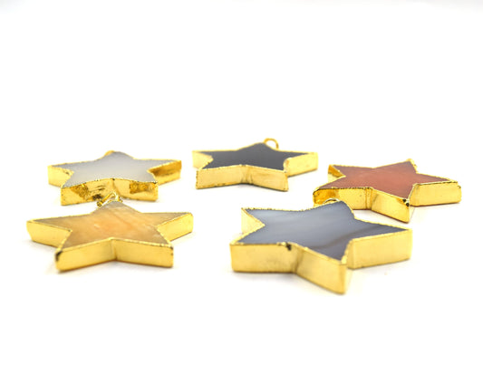 Gold Electroplated Star Gemstone Pendants | Agate Star Pendants | 45mm x 45mm