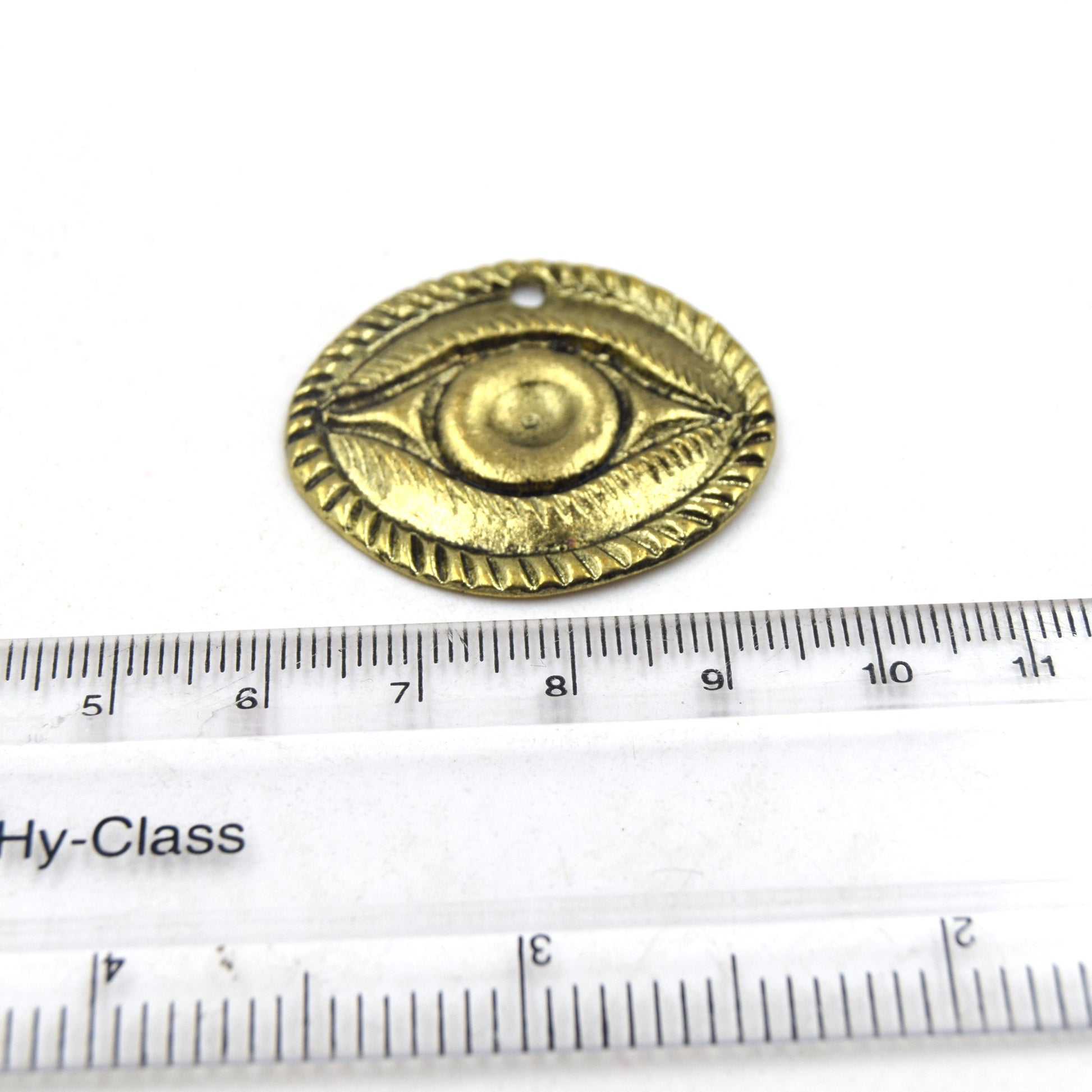 Brass Pendant | Gold Plated Brass Evil Eye Shaped Pendant | Evil Eye Pendant | Large Brass Pendant | Gold Evil Eye Pendant | 30mm x 35mm