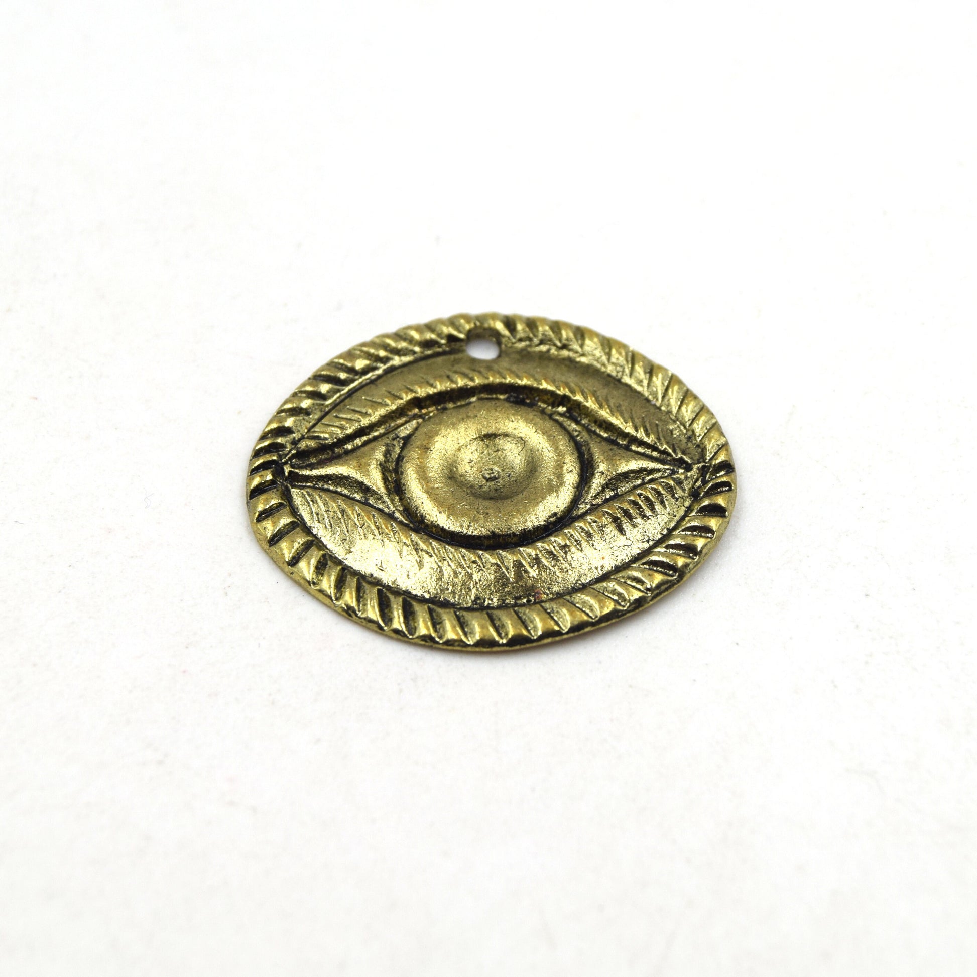 Brass Pendant | Gold Plated Brass Evil Eye Shaped Pendant | Evil Eye Pendant | Large Brass Pendant | Gold Evil Eye Pendant | 30mm x 35mm