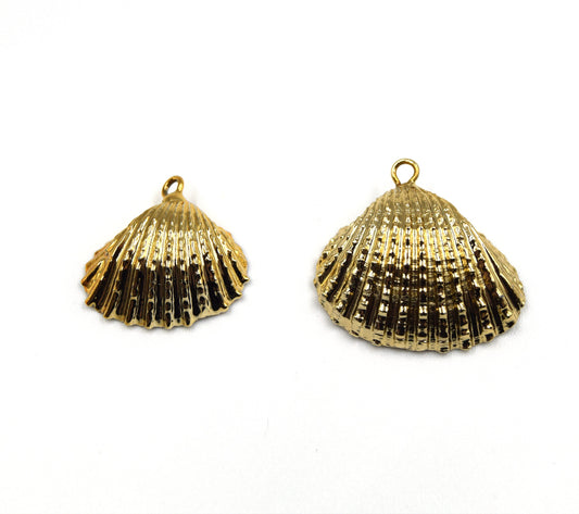Gold Electroplated Cookie/Half Shell Pendant W/ Loop & Ring - Two Sizes Available, Chosen at Random!