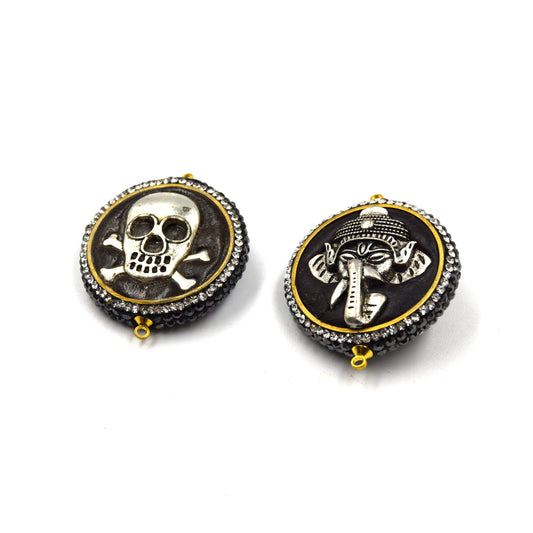 1.5" Tibetan Reversible Design Medallion Coin Shaped Connector Encrusted with Cubic Zirconia - 32mm x 32mm - Sold Individually
