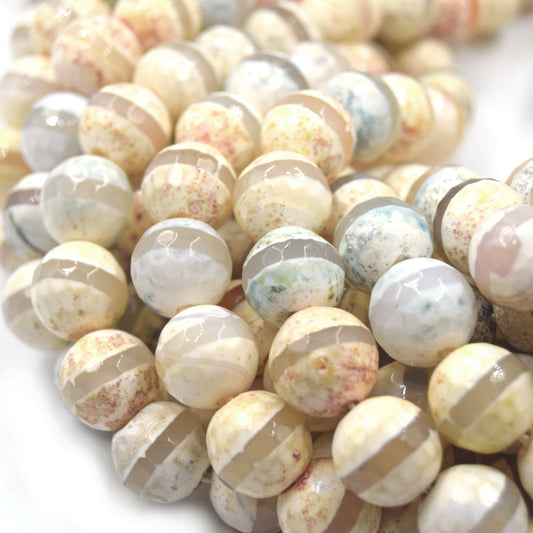 Tibetan Agate Beads | Dzi Beads | Dyed Earthy Pastel Mix Faceted Striped  Round Gemstone Beads -12mm Available