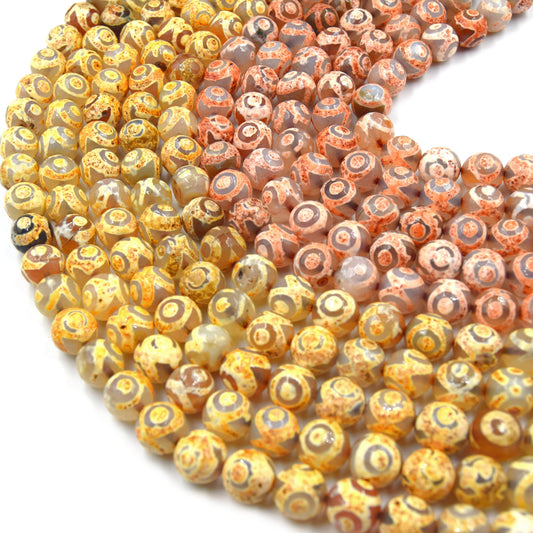 Tibetan Agate Beads | Dzi Beads | Dyed Faceted Eye with Dot Round Round Gemstone Beads - 12mm Available - 2 Colors