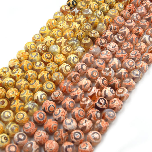 Tibetan Agate Beads | Dzi Beads | Dyed Faceted Eye with Dot Round Round Gemstone Beads - 12mm Available - 2 Colors