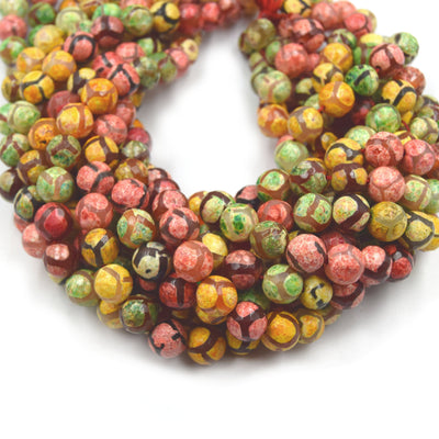 Tibetan Agate Beads | Dzi Beads | Dyed Faceted Honeycomb Round Gemstone Beads - 10mm Available - 3 Colors