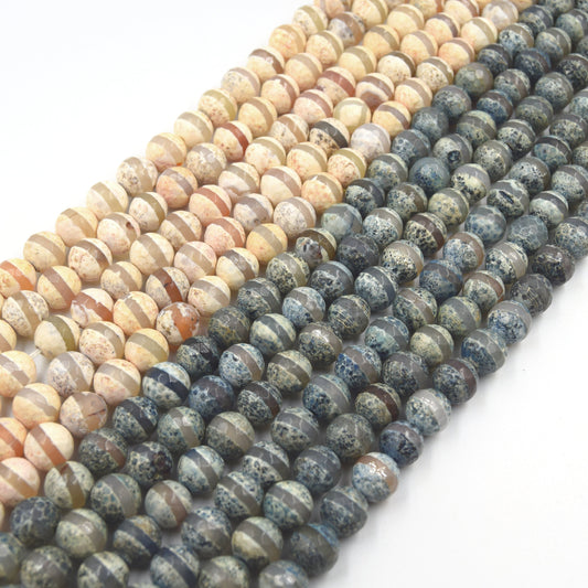 Tibetan Agate Beads | Dzi Beads | Dyed Faceted Striped  Round Gemstone Beads -10mm Available - 2 Colors