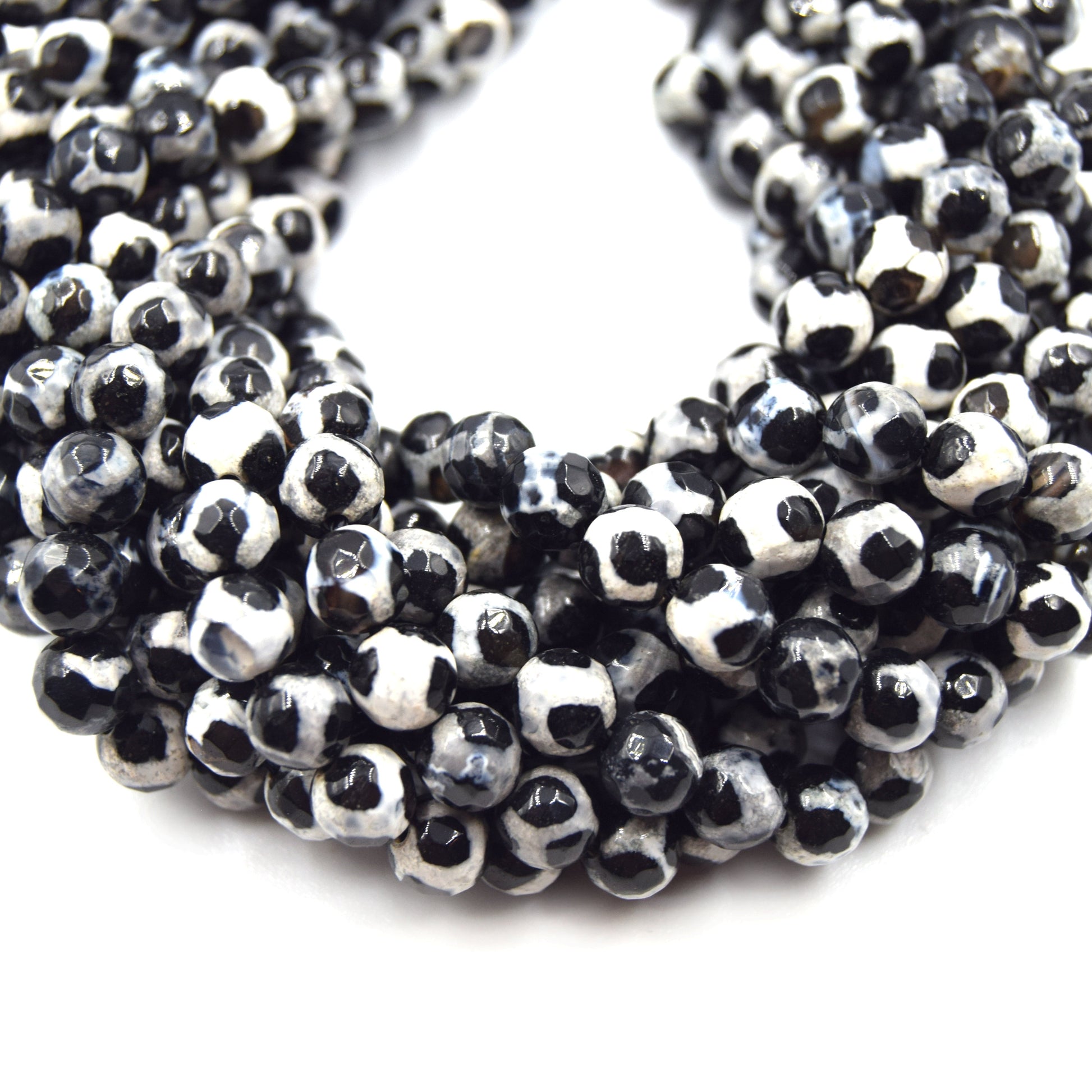 Tibetan Agate Beads | Dzi Beads | Dyed Cream Faceted Spotted Round Gemstone Beads - 6mm 8mm 10mm 12mm Available