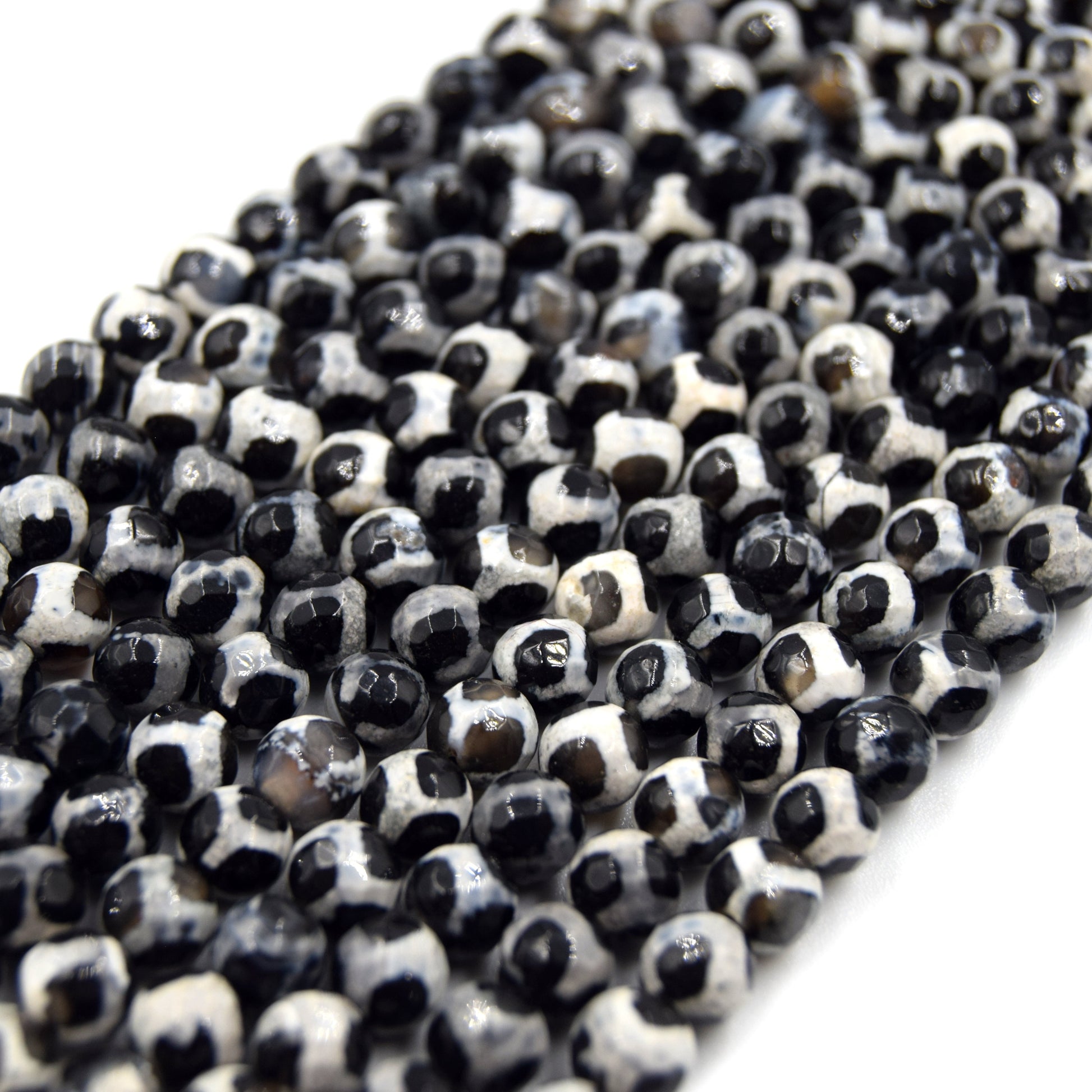 Tibetan Agate Beads | Dzi Beads | Dyed Cream Faceted Spotted Round Gemstone Beads - 6mm 8mm 10mm 12mm Available