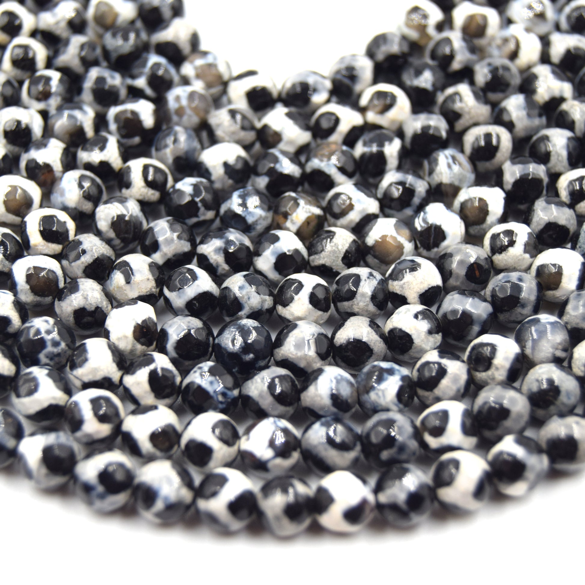 Tibetan Agate Beads | Dzi Beads | Dyed Cream Faceted Spotted Round Gemstone Beads - 6mm 8mm 10mm 12mm Available