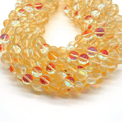 Synthetic Moonstone Beads | Mystic Aura Quartz Beads | Lemon Orange Holographic Glass Beads - 6mm 8mm 10mm 12mm Available