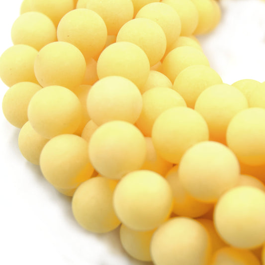 12mm Matte Pale Butterscotch Yellow Jade Round/Ball Shaped Beads - 15" Strand (Approx. 32 Beads) - Natural Semi-Precious Gemstone