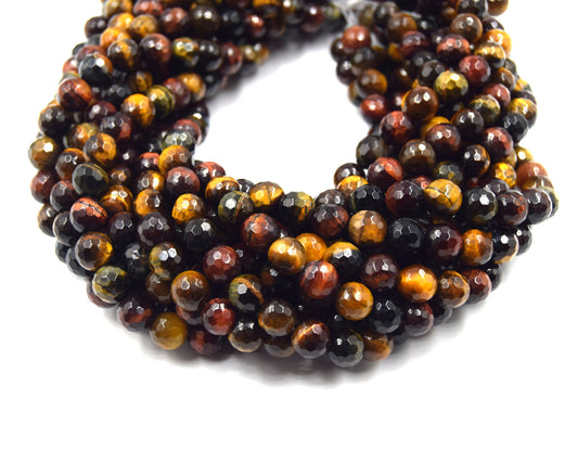 Faceted Tiger Eye Beads | Blue Red Brown Golden Multi Tiger Eye Beads- 15" Strands - Natural Gemstone Beads - (6mm 8mm 10mm 12mm 14mm)