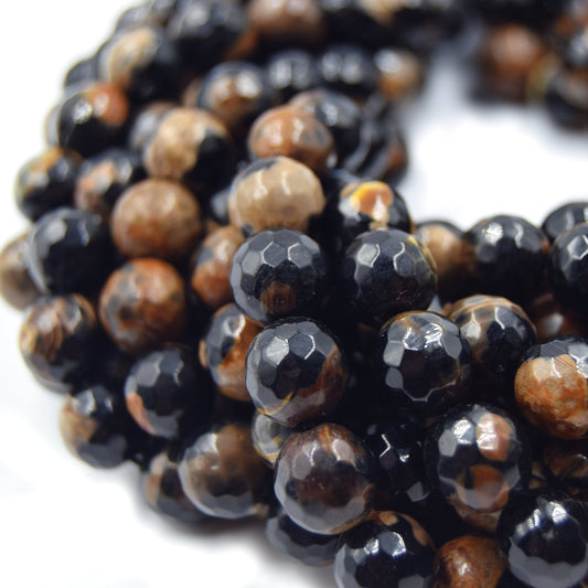 Dyed Agate Beads | 10mm Faceted Brown Black Round Gemstone Beads