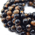 Dyed Agate Beads | 10mm Faceted Brown Black Round Gemstone Beads