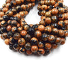 Dyed Agate Beads | 12mm Faceted Orange Black Round Gemstone Beads