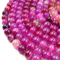 Banded Agate Beads | Dyed Magenta Smooth Round Gemstone Beads - 14mm Available