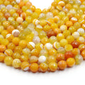 Banded Agate Beads | Dyed Orange Yellow Faceted Round Gemstone Beads - 10mm Available