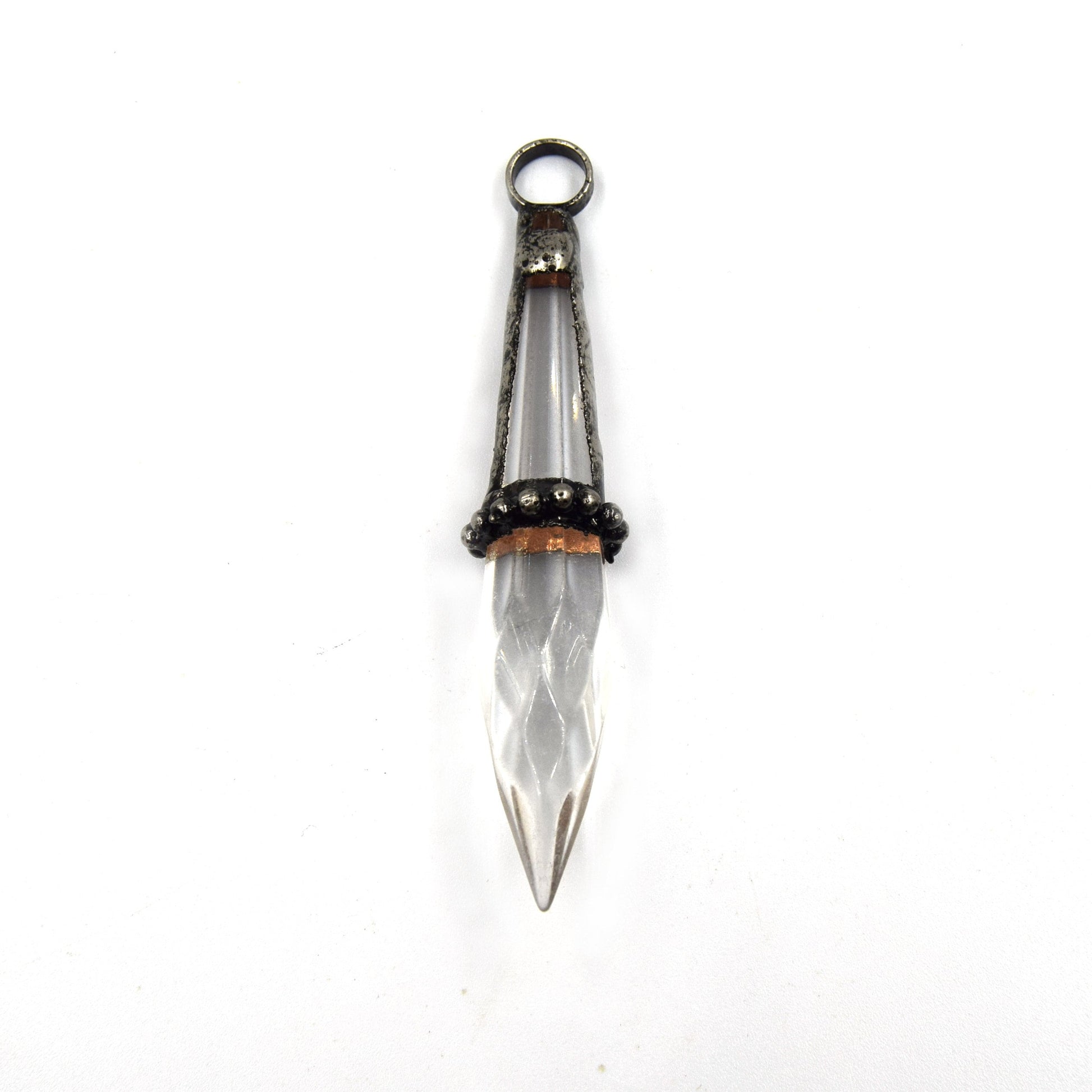 3.5" Gunmetal Soldered Clear Glass Point Pendant with Attached Ring - Measuring 20mm x 80mm, Approx.
