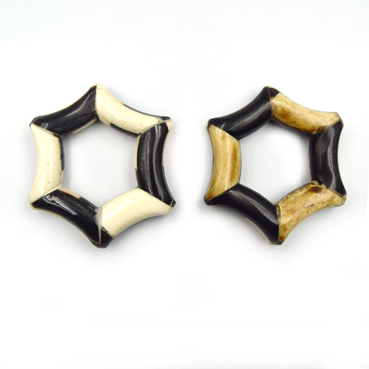 Ox Bone Focal Pendant | 2.5" - Natural Ox Bone Inside 6 Sided Star Shaped Focal Ring Pendant - 65mm x 65mm approx.