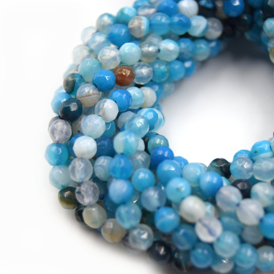 Dyed Agate Beads | 4MM Dyed Mixed Light Blue Transparent Faceted Round Gemstone Beads