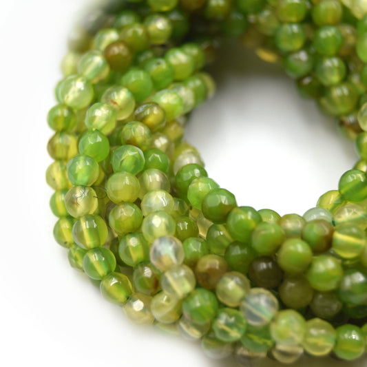 Dyed Agate Beads | 4MM Dyed Mixed Light Green Transparent Faceted Round Gemstone Beads