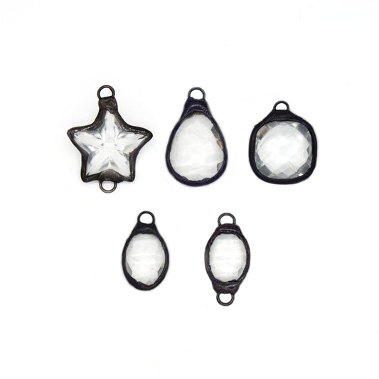 Soldered Hydro Quartz Pendants / Connectors | Faceted Gemstone Pendants with Soldered Gunmetal Edging