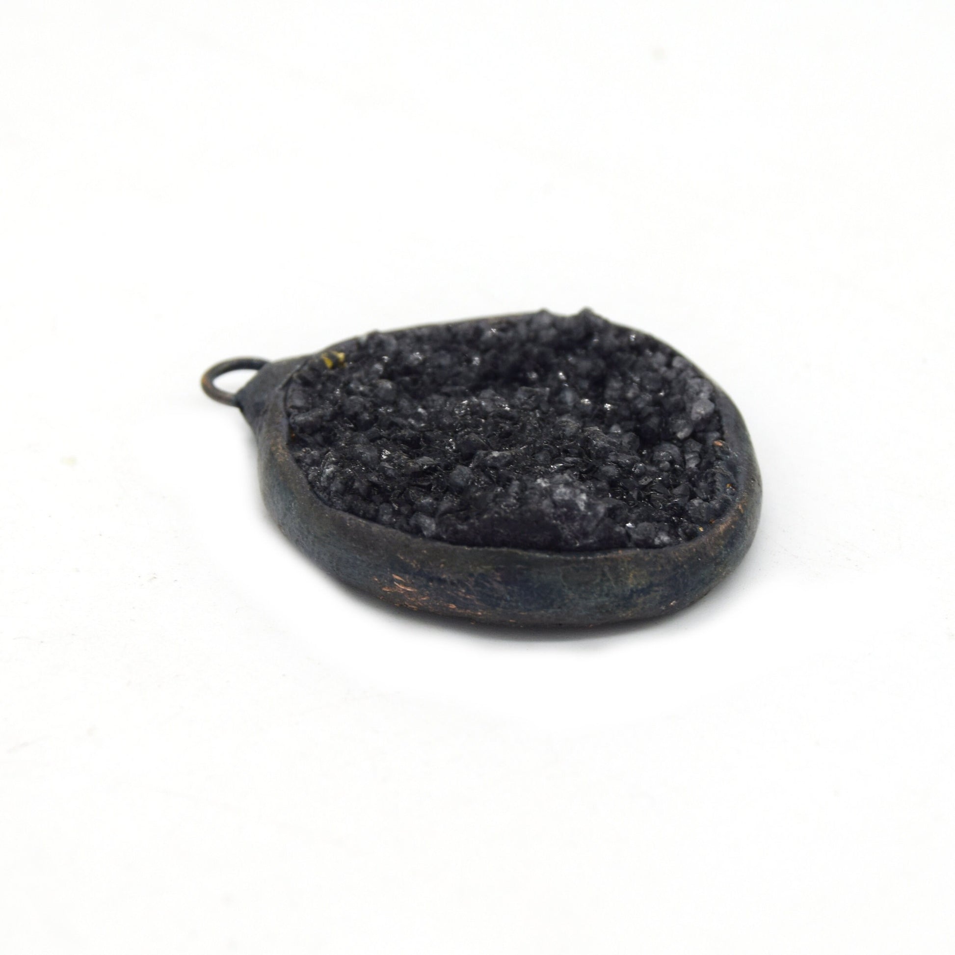Soldered Black Druzy Gemstone Pendants | Gemstone Pendants with Soldered Gunmetal Edging | Quatrefoil, Circle Shaped Pendants