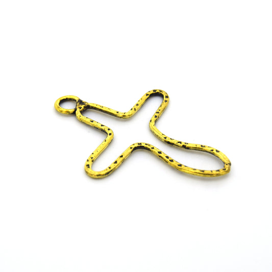 Gold Cross Brass Pendant | Rustic Bubble Shaped Cross Pendant | 1.75 inches 