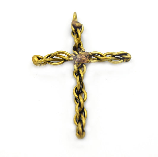 Wire Wrapped Braided Rustic Gold Cross Pendant | 2 inches | Sold Individually