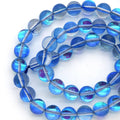 Aqua Round/Ball Shaped Transparent smooth 6mm | 8mm Synthetic Glass Moonstone Beads - 15" Strand  Manmade Faux Gemstone