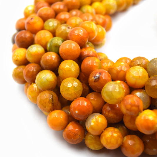 Fire Agate Beads | 10MM Dyed Orange Faceted Round Gemstone Beads