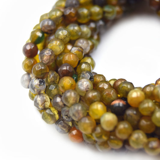Dyed Agate Beads | 4MM Dyed Mixed Olive Transparent Faceted Round Gemstone Beads